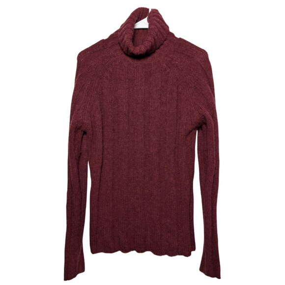 Old Navy Women's Burgundy Ribbed Knit Wool Blend Turtleneck Sweater, Size Large - Picture 1 of 13